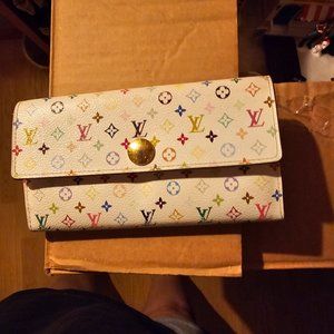 authentic lv white multi colored wallet